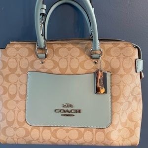 Coach Beige/Blue canvas and leather Emma Satchel